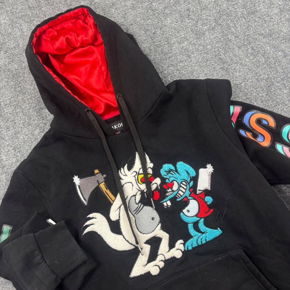 Makobi Hoodie Size Medium Black Trust Issues Cartoon Graphic Pullover Men's